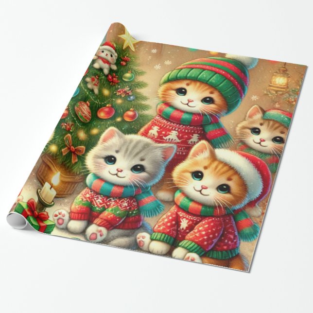 Papel De Presente Natal de Coleção de Gatinhos Bonitos (Desenrolado)