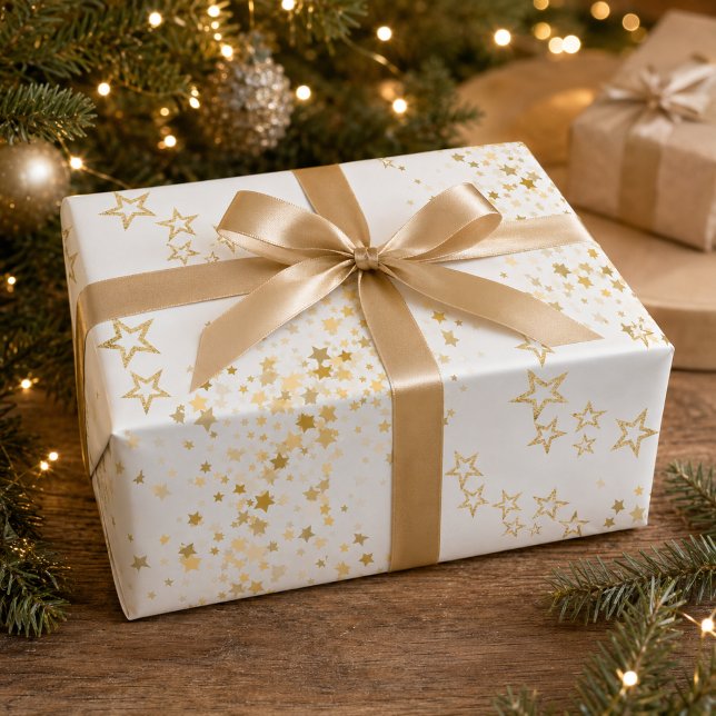 Papel De Presente Natal de Confeite Elegante Estrela Dourada (Criador carregado)