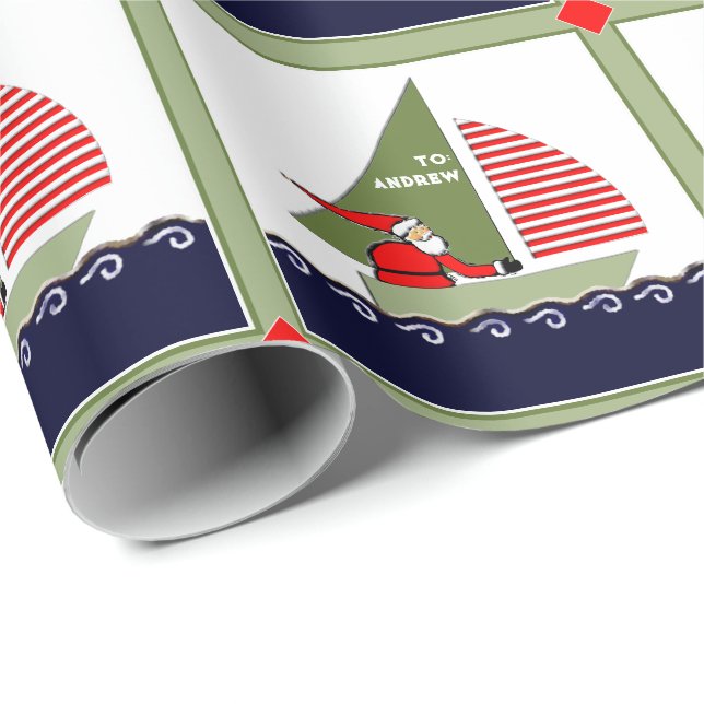 Papel De Presente Natal de Férias de Barco à Vela (Ponta do rolo)