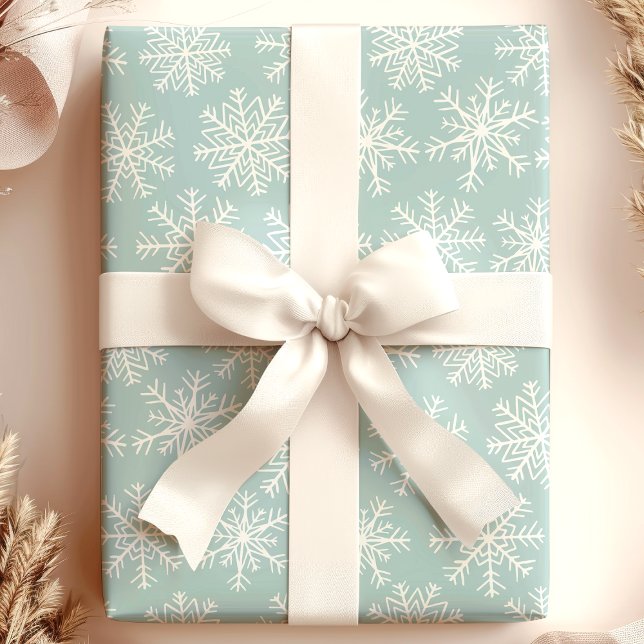 Papel De Presente Natal de Floco de Neve Azul Branco Suave (Criador carregado)