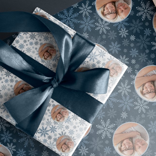 Papel De Presente Natal de Foto Azul Elegante (Criador carregado)