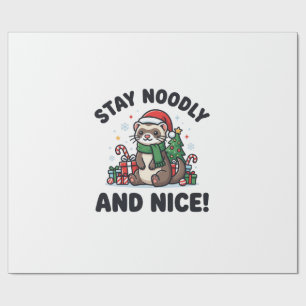 Papel De Presente Natal de Furão Engraçado Fique Noodly e Bom