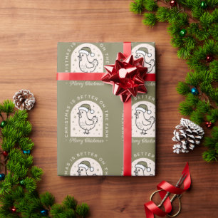 Papel De Presente Natal de galinha na fazenda estilo cottagecore ver