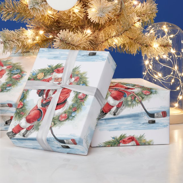 Papel De Presente Natal de hóquei com Papai Noel (Feriados)