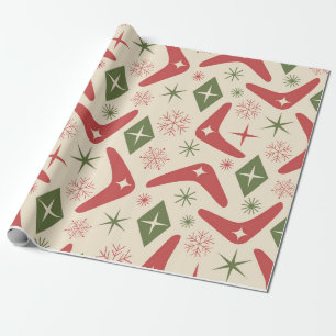 Papel De Presente Natal de Meados do Século com Boomerangs e Diamant