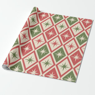 Papel De Presente Natal de Meados do Século Estrelas Atômicas em dia