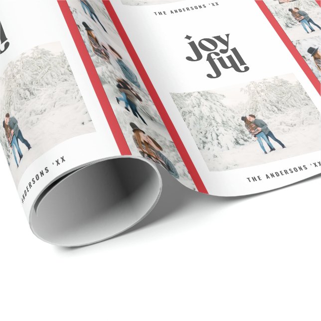 Papel De Presente Natal de multi-fotos vermelho-chic mínimo moderno (Ponta do rolo)