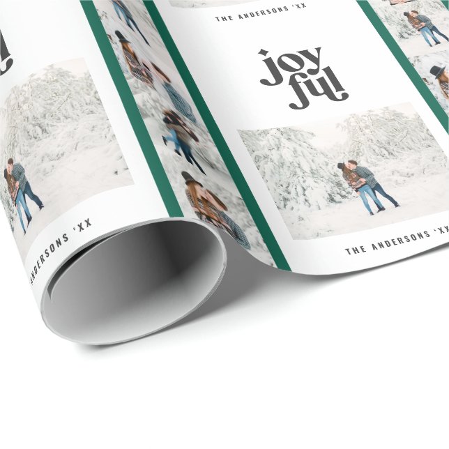 Papel De Presente Natal de multifoto verde e verde moderno (Ponta do rolo)