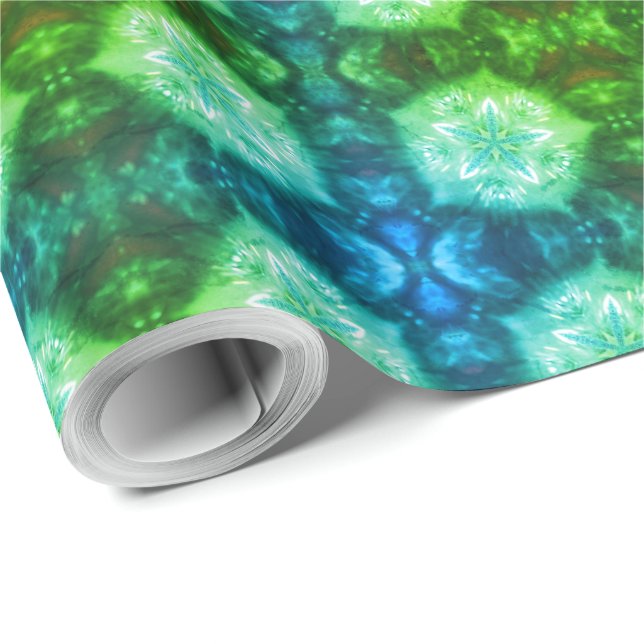 Papel De Presente Natal de padrão das estrelas verdes e azuis modern (Ponta do rolo)