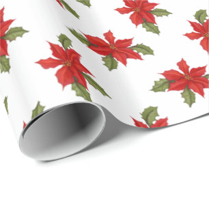 Papel De Presente Natal de Poinsettia em Branco