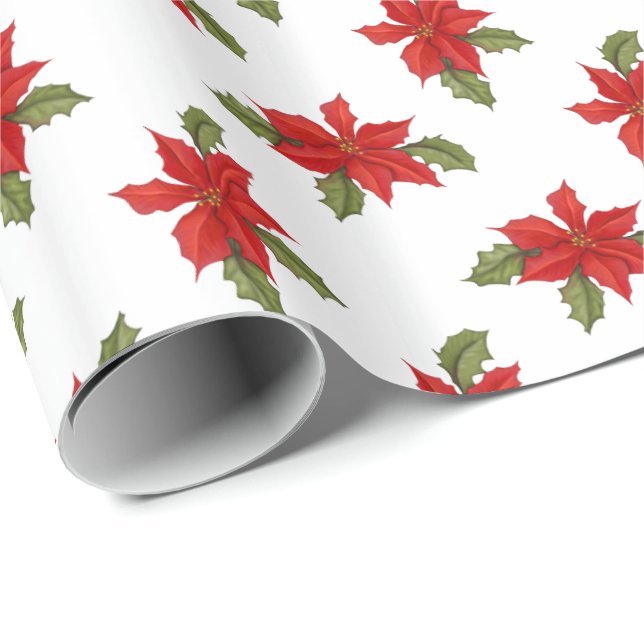 Papel De Presente Natal de Poinsettia em Branco (Ponta do rolo)
