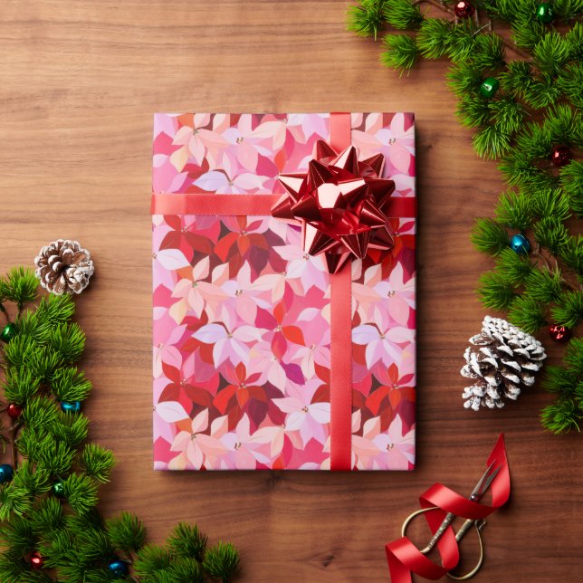 Papel De Presente Natal de Poinsettia Rosa Quente (Presente de Natal)