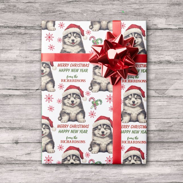 Papel De Presente Natal de Santa Hat Malamute Puppy (Criador carregado)