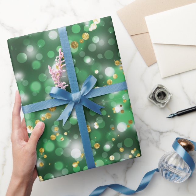 Papel De Presente Natal de Snowflakes, feriado verde elegante (Presentear)