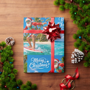 Papel De Presente Natal de Surf com Papai Noel