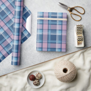 Papel De Presente Natal De Tartan Rosa E Azul