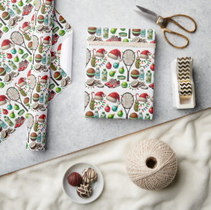 Papel De Presente Natal de Tênis com Raquete e Bola