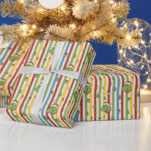 Papel De Presente Natal Dinossauro Fofo Chapéu do Papai Noel Listras