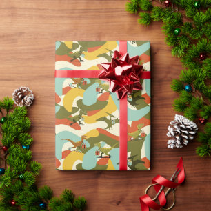 Papel De Presente Natal Dinossauro Retro Moderno de Meados do Século