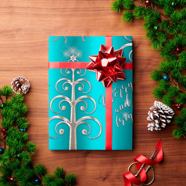 Papel De Presente Natal do Aqua e Silver Metálico (Criador carregado)