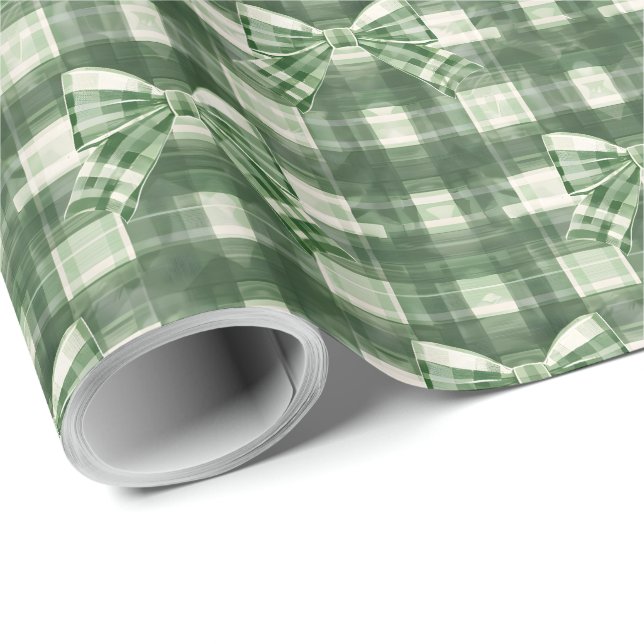 Papel De Presente Natal do Arco da Xadrez Verde (Ponta do rolo)