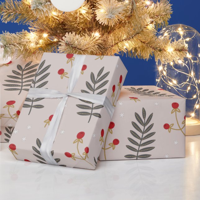 Papel De Presente Natal do Berry Botânico de inverno (Feriados)