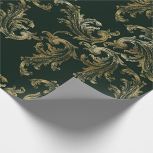 Papel De Presente Natal do Brocade Verde Elegante