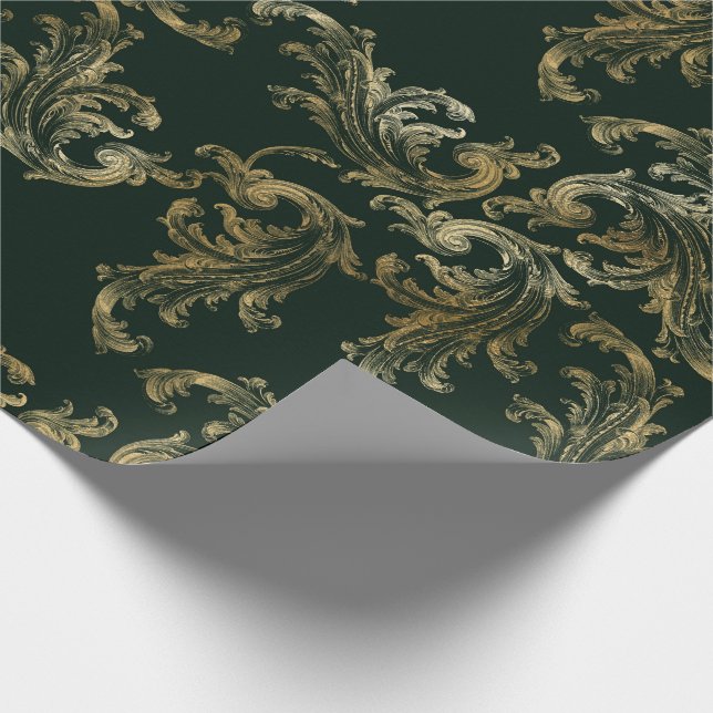 Papel De Presente Natal do Brocade Verde Elegante (Ponta)