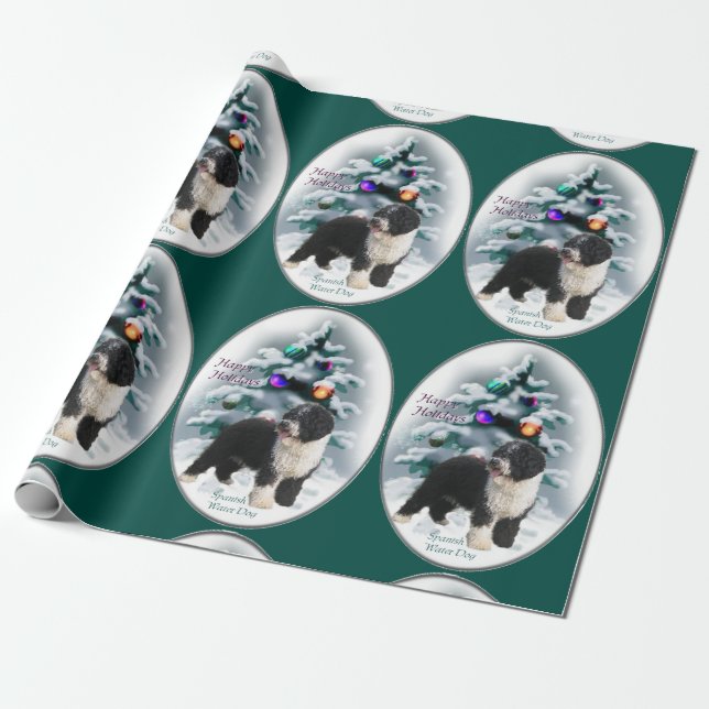 Papel De Presente Natal do Cão de Água Espanhol (Desenrolado)