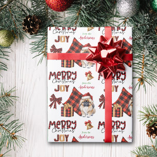 Papel De Presente Natal do Cão de Pekingese Xadrez de Buffalo