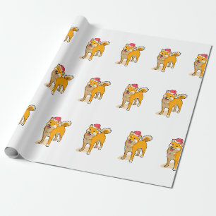 Papel De Presente Natal do Cão Shiba Inu Papai Noel