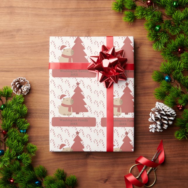 Papel De Presente Natal do Capivara Aconchegante Personalizado (Presente de Natal)