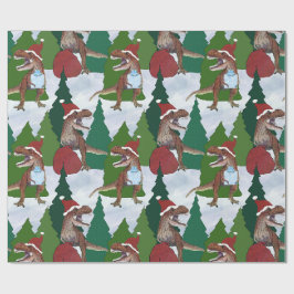 Papel De Presente Natal do Dinossauro T-Rex Papai Noel
