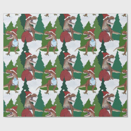 Papel De Presente Natal do Dinossauro T-Rex Papai Noel