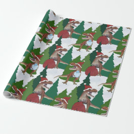 Papel De Presente Natal do Dinossauro T-Rex Papai Noel