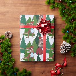 Papel De Presente Natal do Dinossauro T-Rex Papai Noel