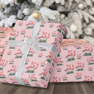 Papel De Presente Natal do Flamingo Tropical