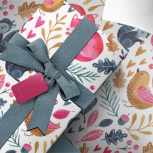 Papel De Presente Natal do Fox da aguarela do inverno da floresta