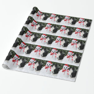 Papel De Presente Natal do gato e do boneco de neve do papai noel