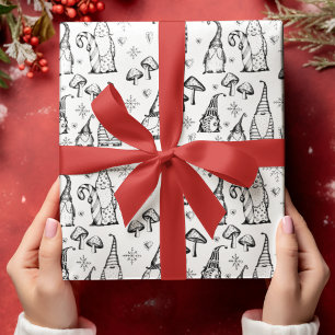 Papel De Presente Natal do Gnomo Preto e Branco
