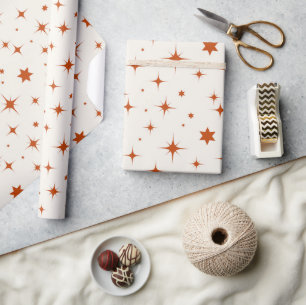 Papel De Presente Natal do Padrão das Estrelas do Terracotta Moderno