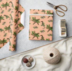 Papel De Presente Natal do Padrão de Cavalos do Mar de Starfish