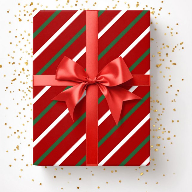 Papel De Presente Natal do Padrão de Stripes Vermelhas Elegante (Elegant Red Stripes Pattern Christmas Wrapping Paper)