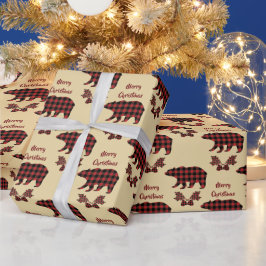 Papel De Presente Natal do Padrão do Urso de Xadrez Buffalo