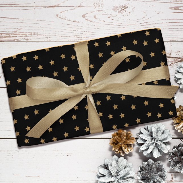 Papel De Presente Natal do Padrão Dourado de Estrela de Dodle Negra (Criador carregado)