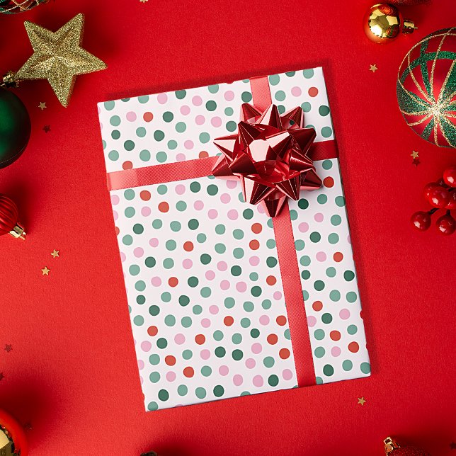 Papel De Presente Natal do padrão moderno de ponto festivo (Polka Dots Christmas Gift Wrapping paper rolls in a fun red green and pink Holiday Pattern)