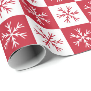 Papel De Presente Natal do Padrão Vermelho Checkered White em Floco 