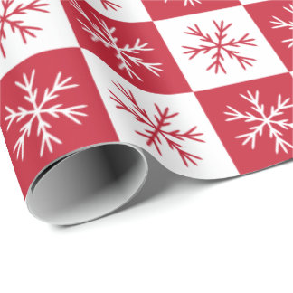 Papel De Presente Natal do Padrão Vermelho Checkered White em Floco