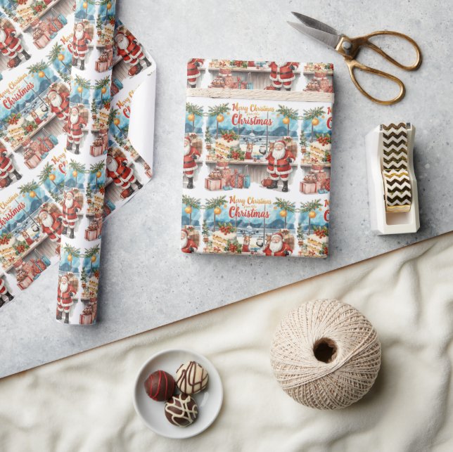 Papel De Presente Natal do Papai Noel com Compro Bakery no aeroporto (Artesanato)