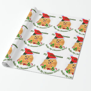 Papel De Presente Natal do papai noel de Pomeranian